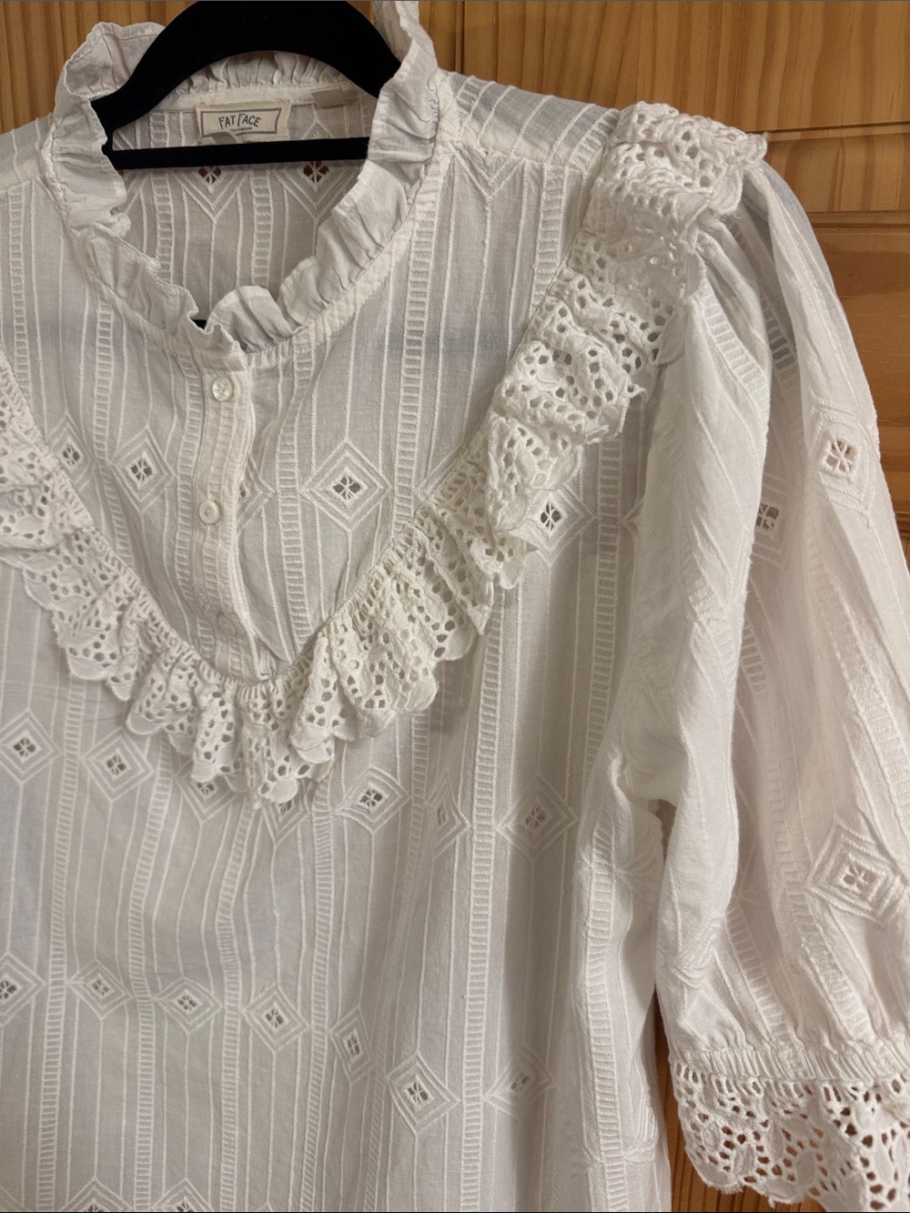 Fat Face White Eyelet Ruffle Cotton Blouse